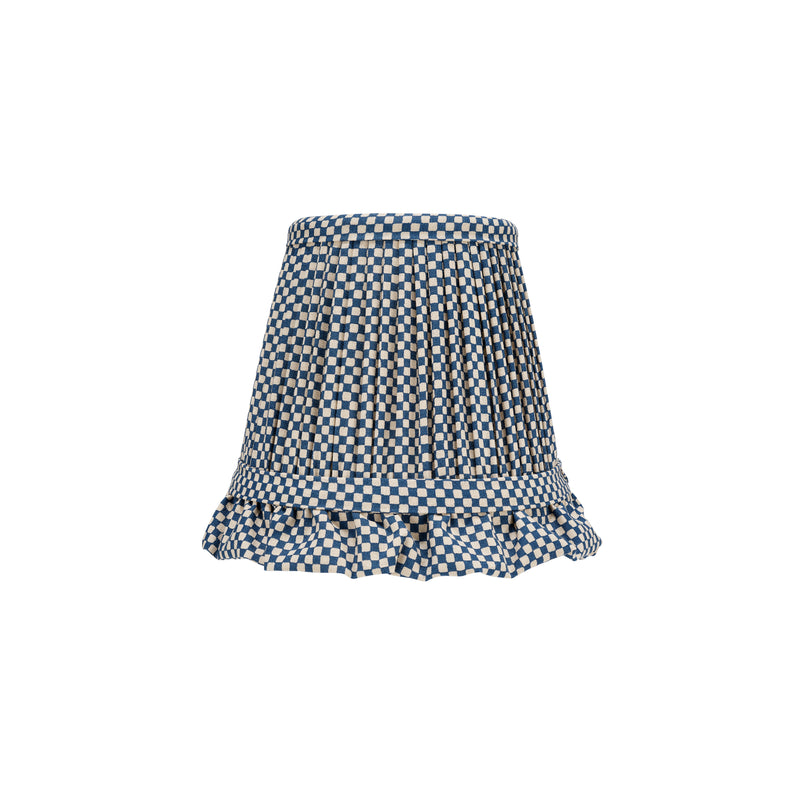 BLUE CHECKED LAMPSHADE WITH FRILL WALL LIGHT
