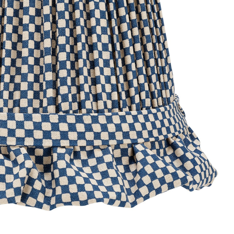 BLUE CHECKED LAMPSHADE WITH FRILL WALL LIGHT