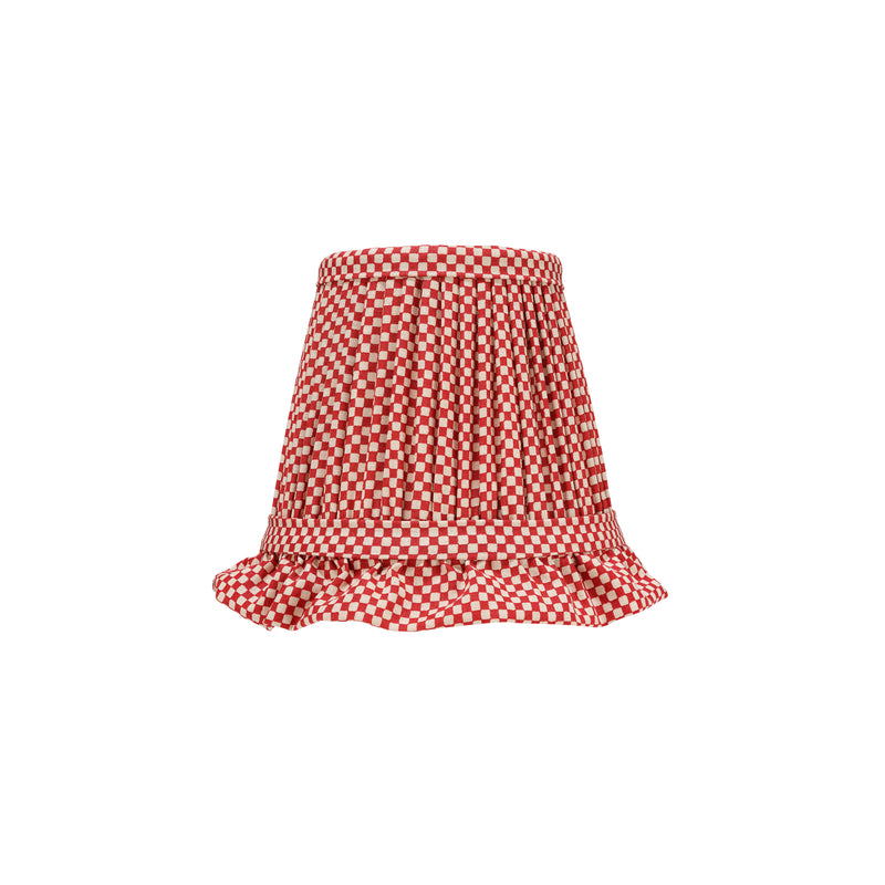 RED CHECKED LAMPSHADE WITH FRILL WALL LIGHT