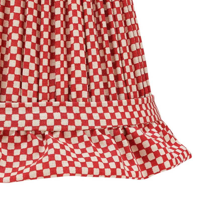 RED CHECKED LAMPSHADE WITH FRILL WALL LIGHT