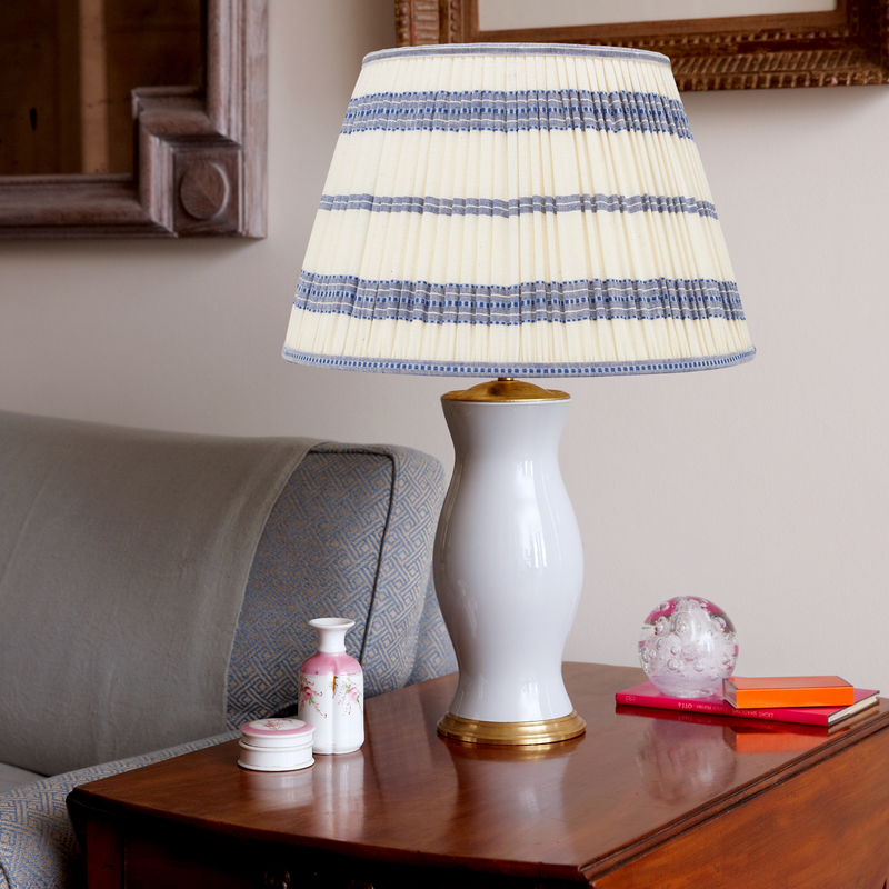 EMBROIDED BLUE STRIPED LAMPSHADE