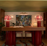 BURGUNDY, PINK AND RED SILK IKAT LAMPSHADES