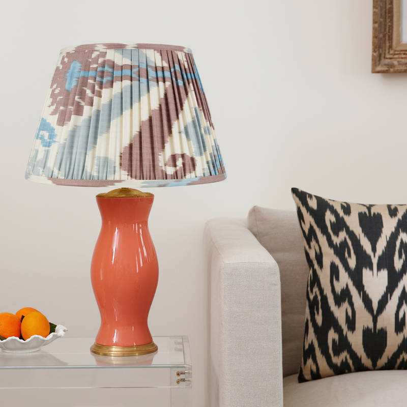 BLUE AND TERRACOTTA SILK IKAT LAMPSHADE-ONLY 1 X 20" LEFT