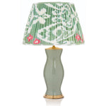 green glass lamp with green ikat lampshade 