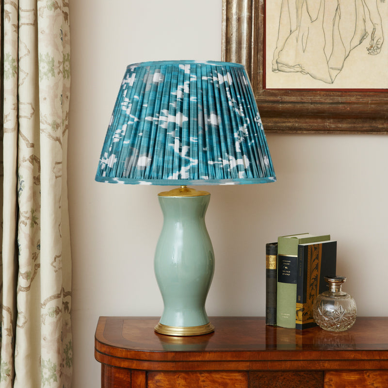 VERDIGRIS AND JADE GREEN SILK IKAT LAMPSHADES