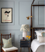 TEAL AND CREAM IKAT LAMPSHADES CLIENT SHOT