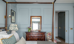 TEAL AND CREAM IKAT LAMPSHADES CLIENT SHOT