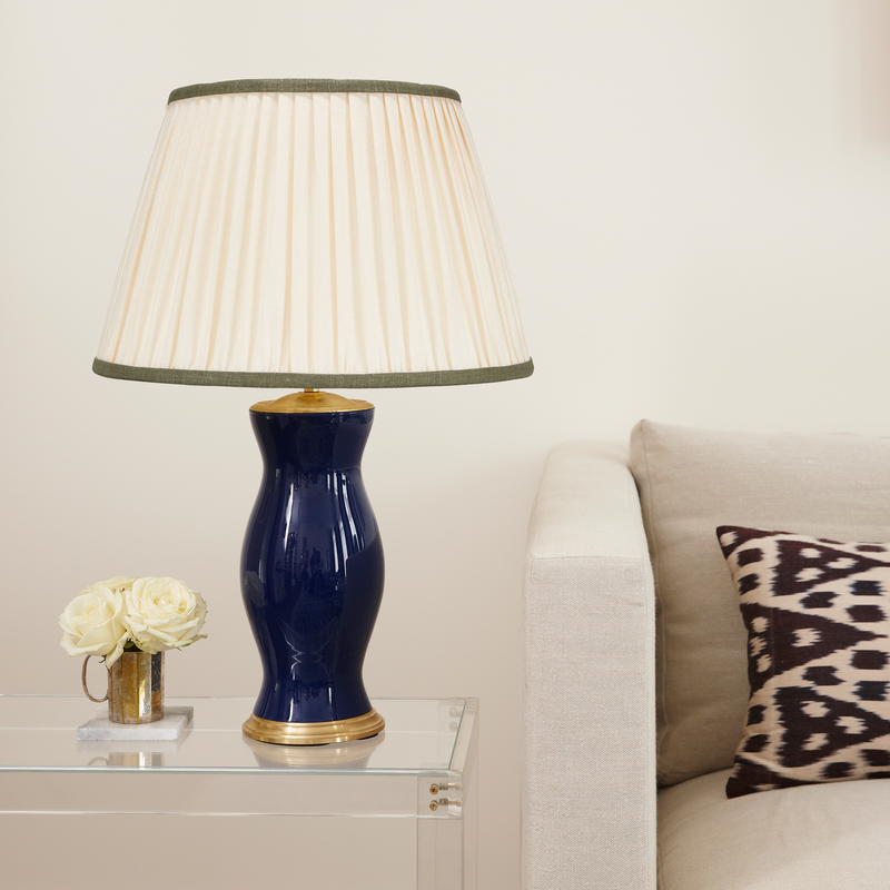 PLEATED IVORY LINEN  LAMPSHADE WITH COLOURED TRIM