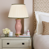 PLEATED IVORY LINEN  LAMPSHADE WITH COLOURED TRIM