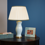 PLEATED IVORY LINEN  LAMPSHADE WITH COLOURED TRIM