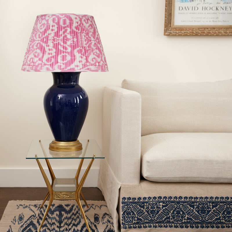 PINK SILK IKAT LAMPSHADES, 1 X 16" LEFT, 1 X 20" UK