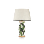 STRETCHED LINEN LAMPSHADE WITH RIBBED CLOUD GREEN TRIM