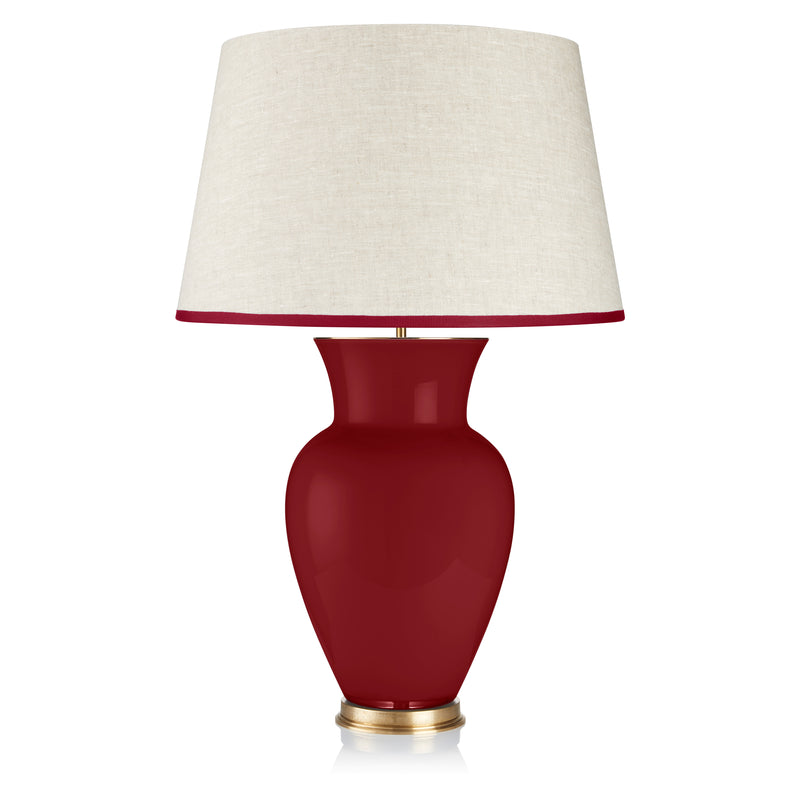 STRETCHED LINEN LAMPSHADE WITH RED LETTER DAY TRIM