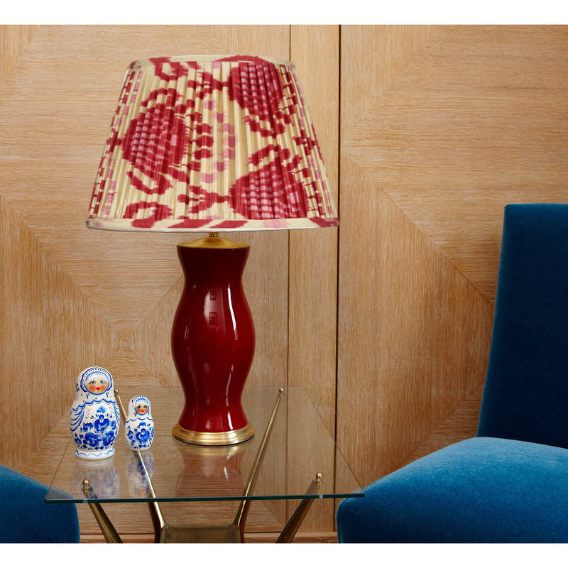 PINK AND RED SILK IKAT LAMPSHADES SHOT