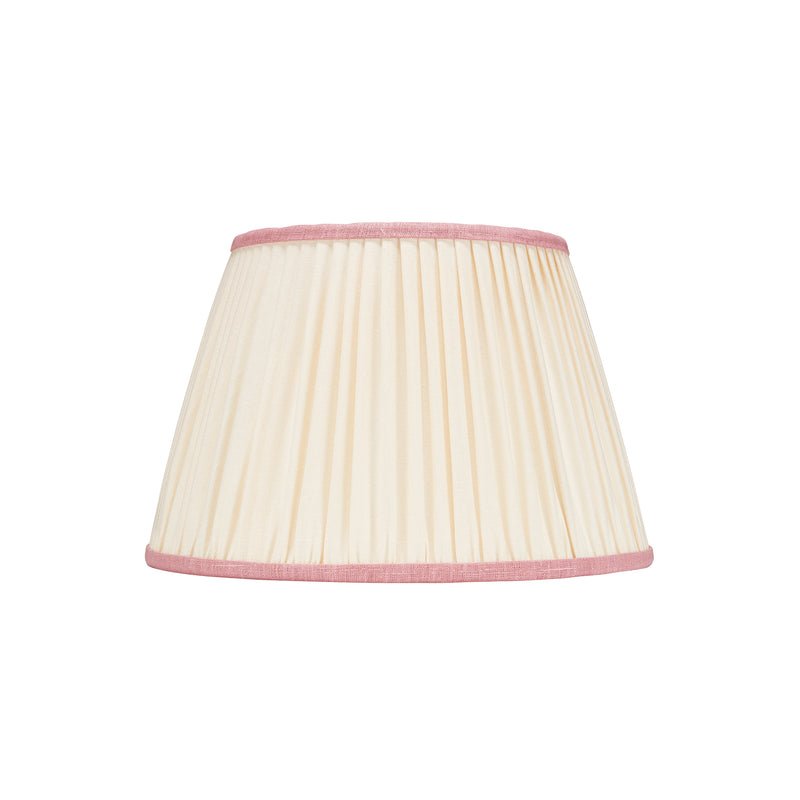 PLEATED IVORY LINEN  LAMPSHADE WITH COLOURED TRIM