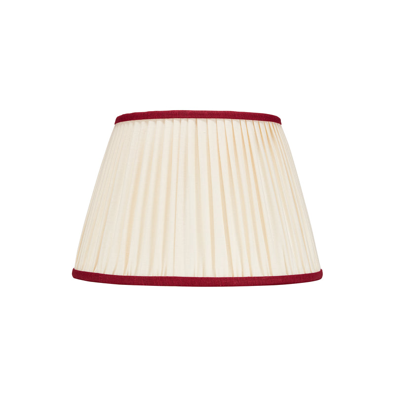 PLEATED IVORY LINEN  LAMPSHADE WITH COLOURED TRIM