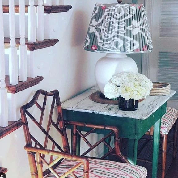 GREEN AND PINK SILK IKAT LAMPSHADES SHOT