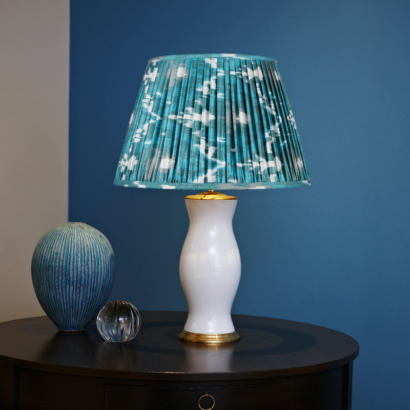 VERDIGRIS AND JADE GREEN SILK IKAT LAMPSHADES