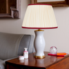 PLEATED IVORY LINEN  LAMPSHADE WITH COLOURED TRIM