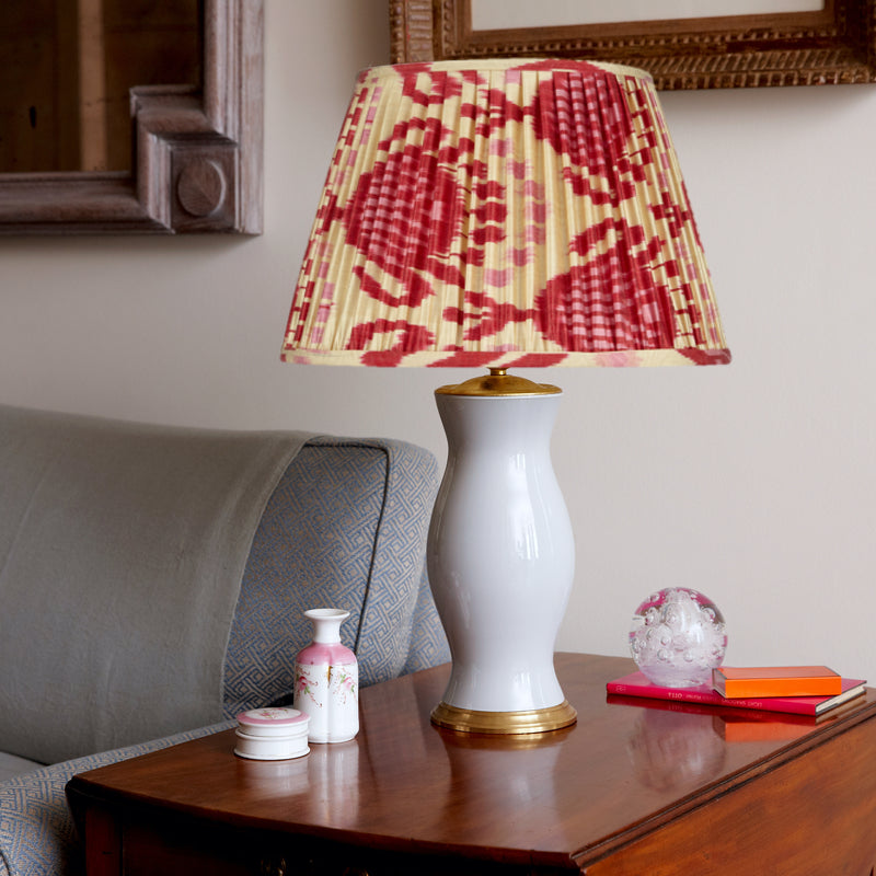 PINK AND RED SILK IKAT LAMPSHADES SHOT