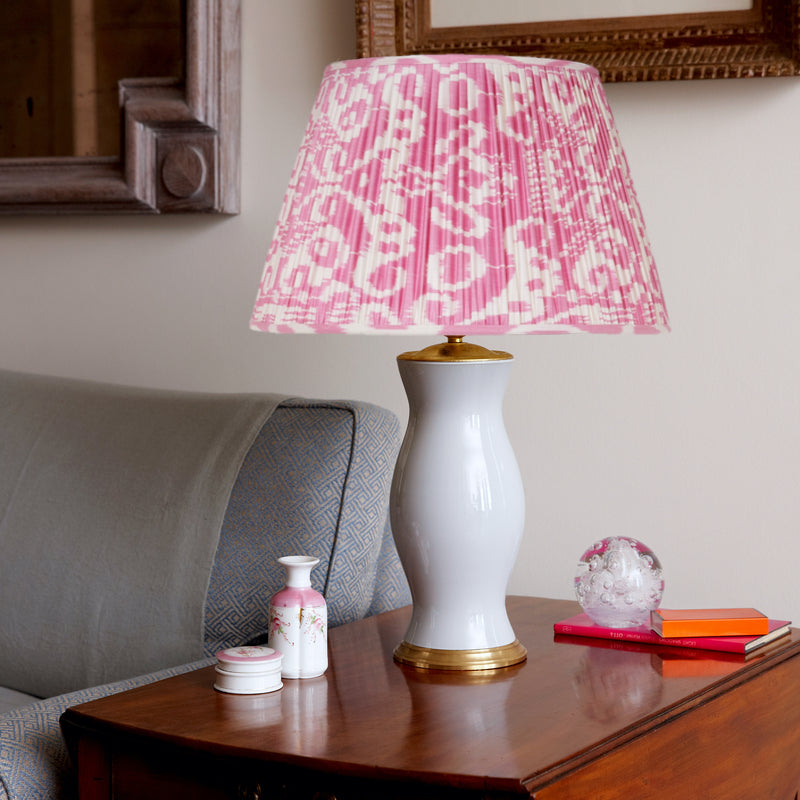 PINK SILK IKAT LAMPSHADES, 1 X 16" LEFT, 1 X 20" UK