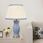 PLEATED IVORY LINEN  LAMPSHADE WITH COLOURED TRIM