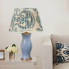 TEAL AND CREAM IKAT LAMPSHADES CLIENT SHOT