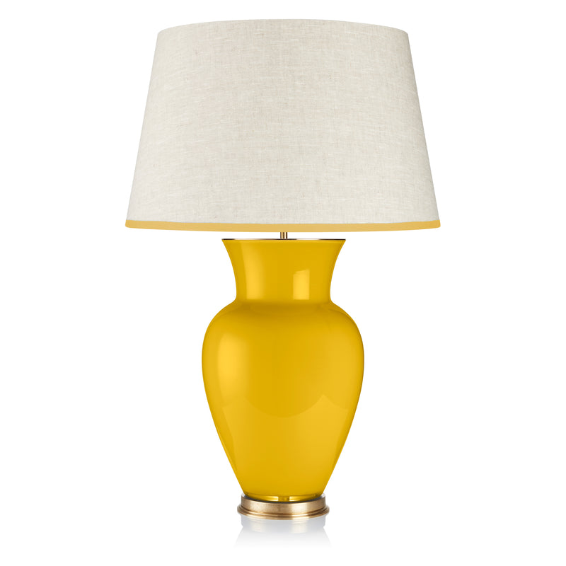 STRETCHED CREAM LINEN LAMPSHADE WITH SUNNY SIDE UP TRIM
