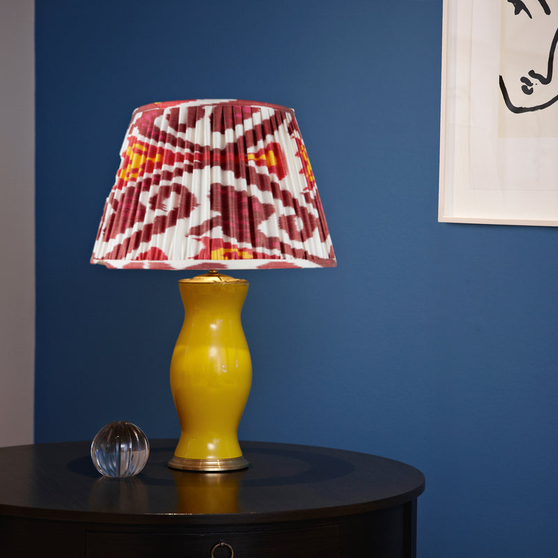 BURGUNDY, PINK AND RED SILK IKAT LAMPSHADES